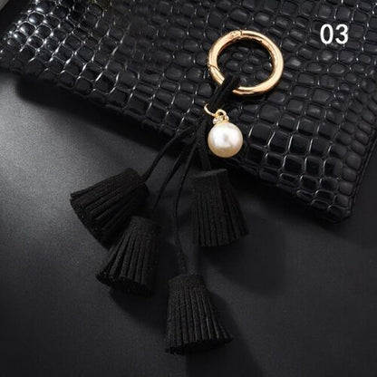 Women Leather Tassel Key Chain Charm Purse Key Fob Ring Handbag Pendant Ornament