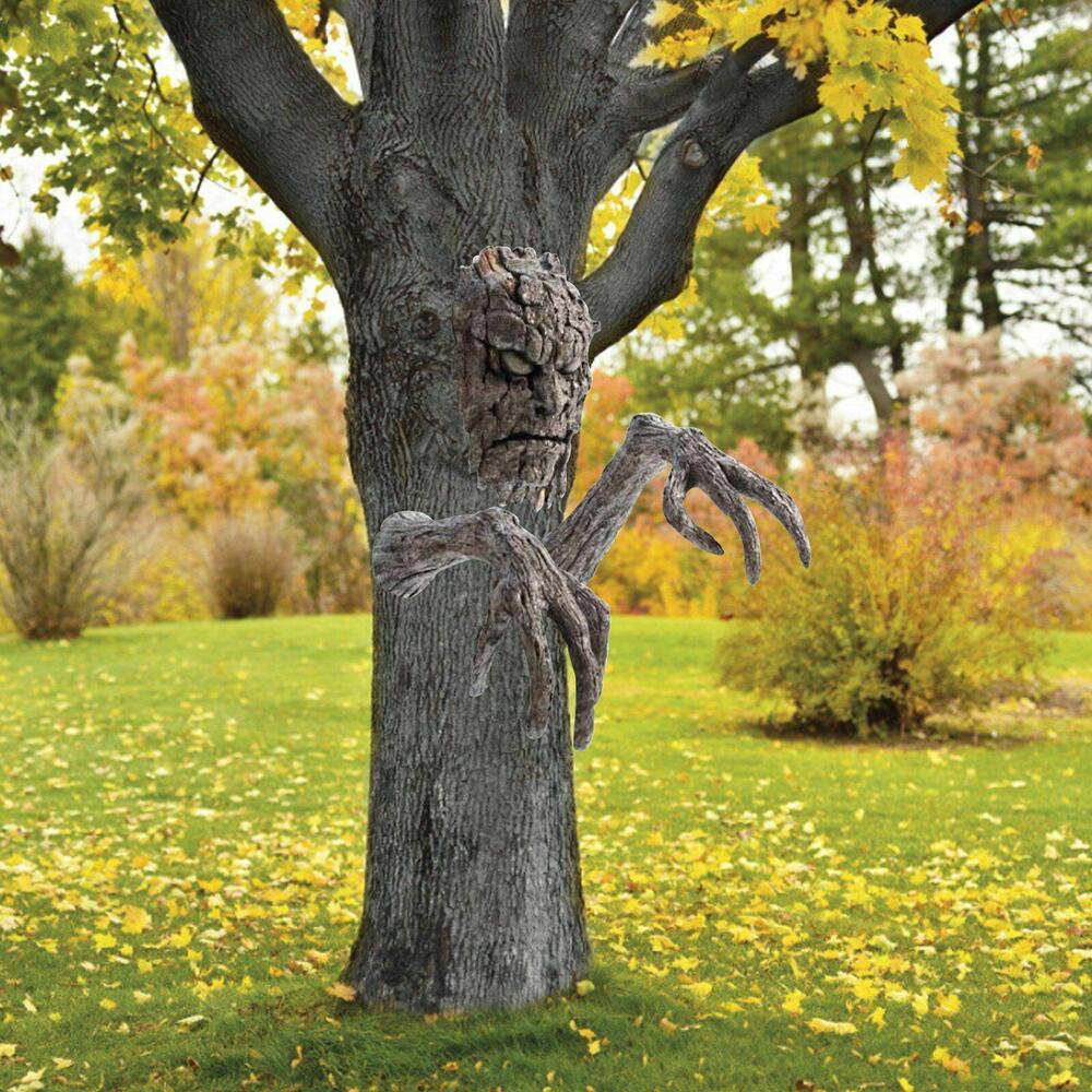 Tree Bark Face Halloween Outdoor Garden Statue Ghost Face Sculpture Decoration