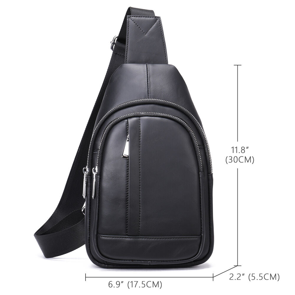 100% Genuine Leather Men's Cross Body Bag Shoulder Bag Sling Backpack for Hiking