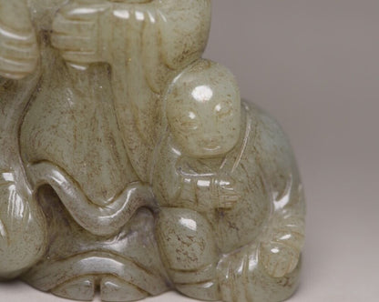 Chinese Old Natural Jade Hand Carved Hetian Jade Figure Story Statue Art Decor