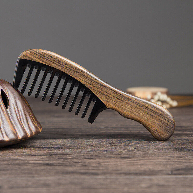 Wooden Anti Static Horn Comb Wide Toothed Comb Curly Brush Massage Hair Comb