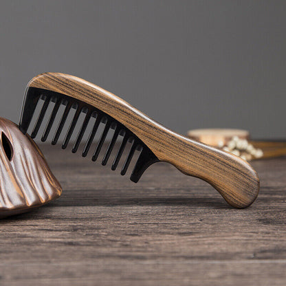Wooden Anti Static Horn Comb Wide Toothed Comb Curly Brush Massage Hair Comb