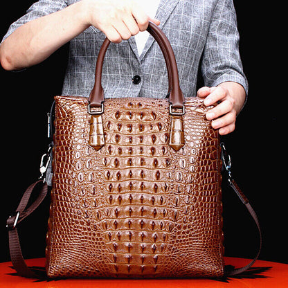 Top Cowhide Leather Crocodile Embossed Handbag Men Luxury Business 12" Briefcase