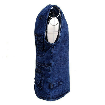 New Men Sleeveless Multipockets Denim Waistcoat Fishing Vest Gilet Tops V Neck @