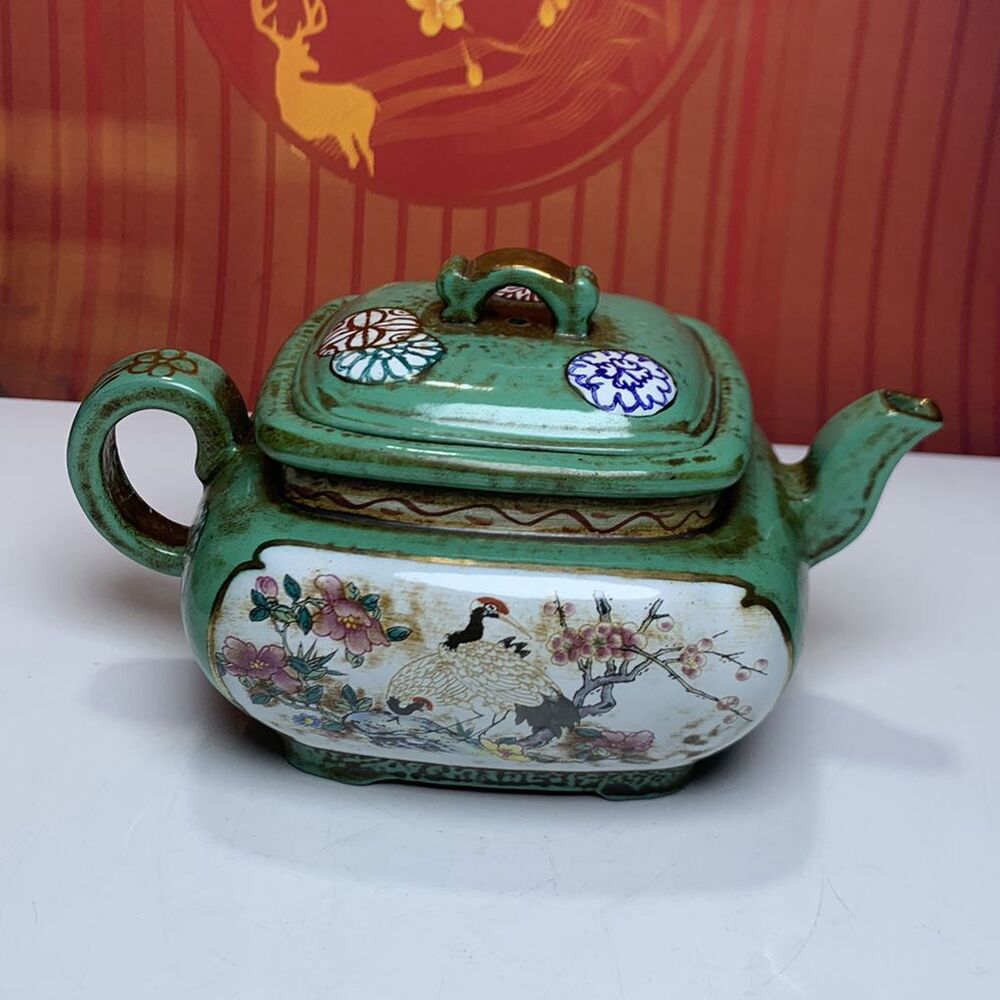 Vintage Chinese Yixing Purple Clay Teapot Zisha Enamel Nice Flower Bird Teaware