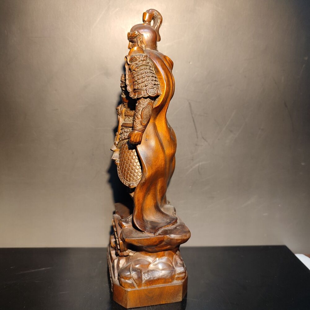 8" Boxwood wood carving Zhao Zilong statue home decor figurines fierce fighter