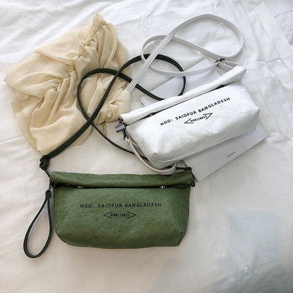 Dumpling Kraft Paper Crossbody Bags Women Flip Buttons Closure Handbags