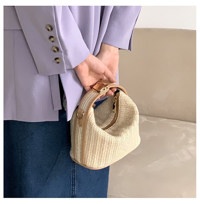 Straw Handbag Shoulder Bags Small Woven Beach Purse Summer Messenger Totes Beige