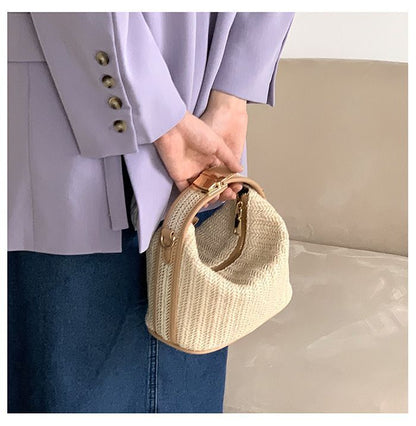 Straw Handbag Shoulder Bags Small Woven Beach Purse Summer Messenger Totes Beige