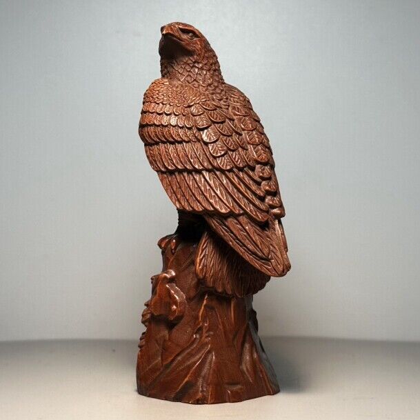 Collectible Chinese Boxwood Carved Exquisite Eagle Statue Figurines Art Ornament
