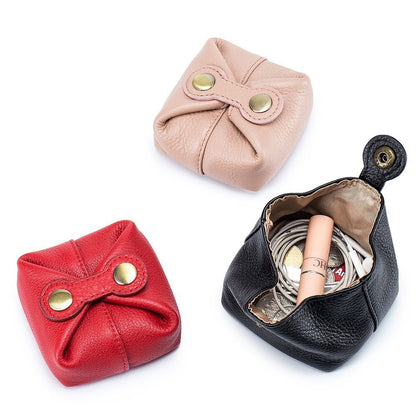 Real Leather Cosmetic Bag Cute Makeup Pouch Travel Small Organizer 8.5*8.5*3 CM