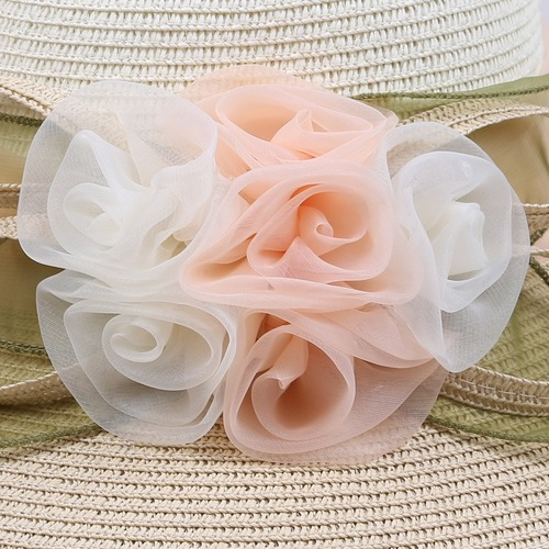 New Wide Brim Sun Hat Woman Straw Sun Cap Flower Sun Beach Outside Travel Cap