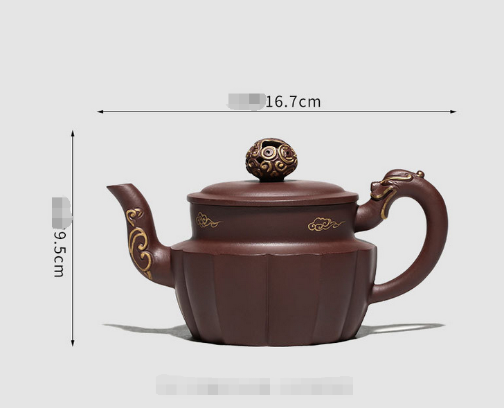 Chinese Yixing Zisha Clay Handmade Exquisite Teapot （螭龙戏珠 底款：常月红）