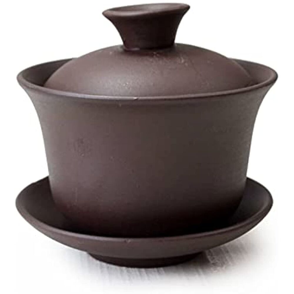 Gaiwan 150ml Yixing Brown Teacup 5oz Tureen Tray Cup Tea Lid Bowl Saucer (Brown)