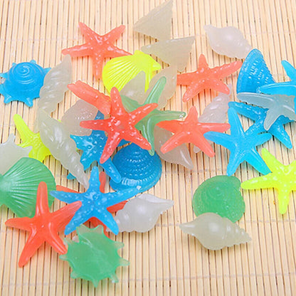 Aquarium Decor 50Pcs Luminous Stones Colorful Shell Starfish Conch Shape Pebbles