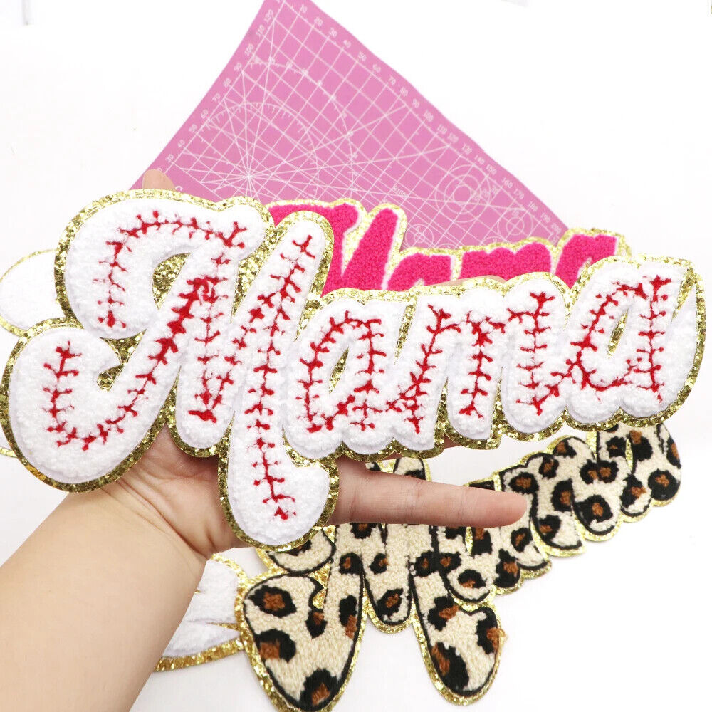 Iron On Patches MaMa Letter Chenille Embroidery Patch Clothing Appliques 25x12cm