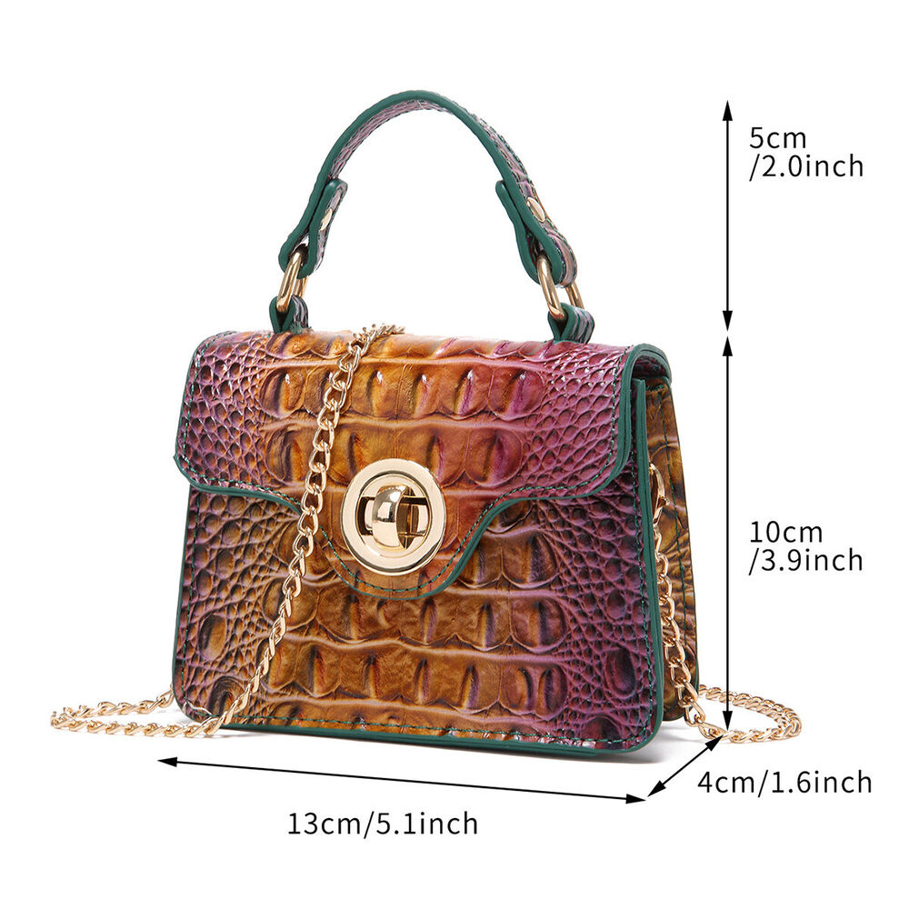 Patent Leather Women Small Handbag, Crocodile Print Colourful Chain Shoulder Bag