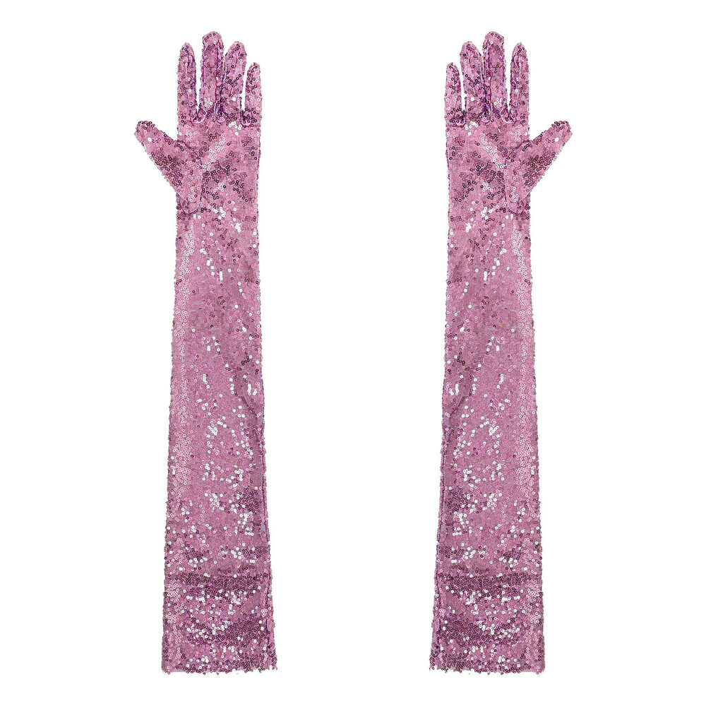 Women Gloves Vintage Shiny Sequin Finger Elbow Length Long Mittens Opera Costume