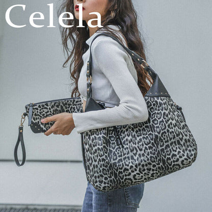 Celela Women Concealed Carry Handbag Pattern Studs Hobo Shoulder Bag W/ Purse