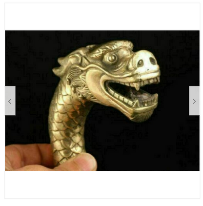 Chinese Old Handmade Bronze Carved Dragon Collect Statue Walking Stick Head