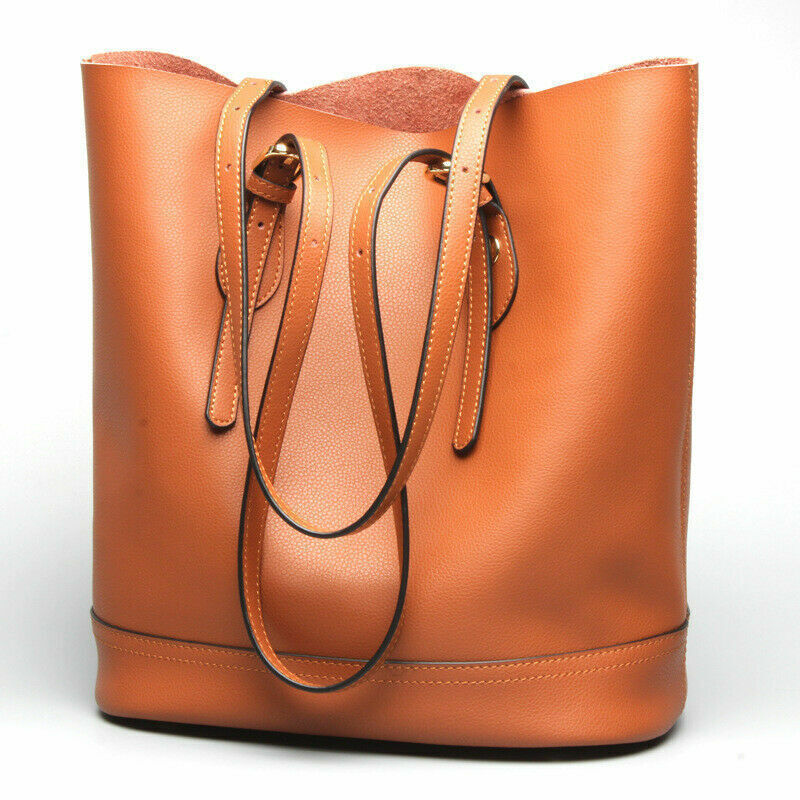 Women's Genuine Leather Shoulder Tote Handbag Shopping Large Capacity Bucket Bag