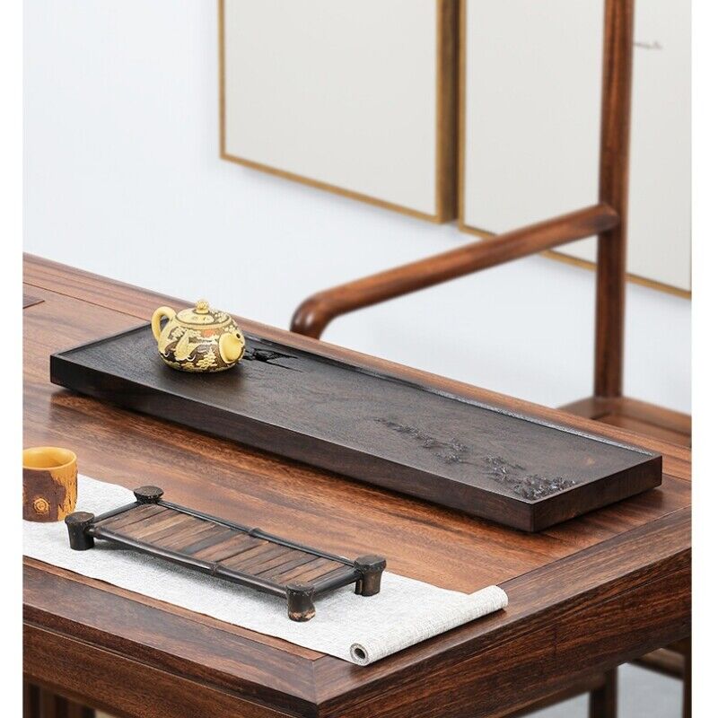 Ebony Wood Tea Tray Hand Carved Serving Tray Water Draining Pipe Solid Wood New