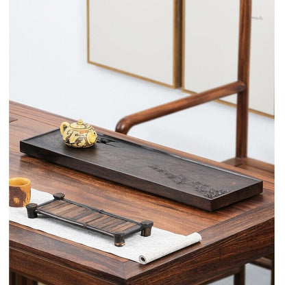 Ebony Wood Tea Tray Hand Carved Serving Tray Water Draining Pipe Solid Wood New