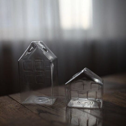 Glass Small House Shaped Vase Mini Hydropnic Terrarium Tabletop Flower Bottle