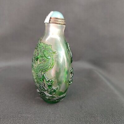 Beautiful Handmade chinese dragon statue Collector Carved Glass Snuff Bottle art