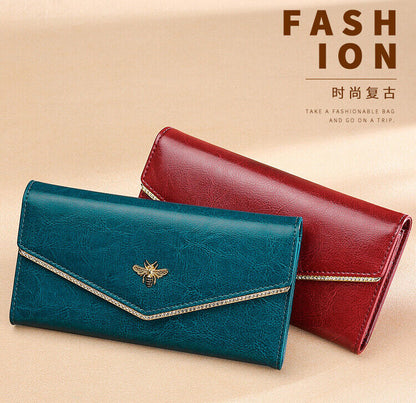 Genuine Leather Women's Long Trifold Wallet RFID Blocking Card Holder Clutch bag