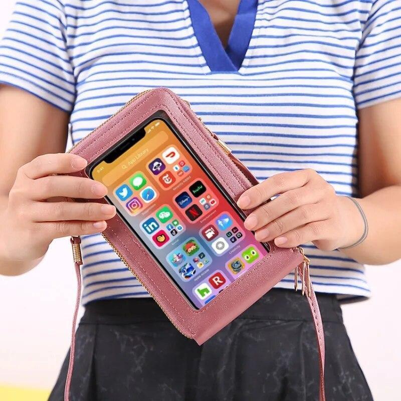 Women Touch Screen RFID Crossbody Cell Phone Bag Wallet Pouch Shoulder Purse