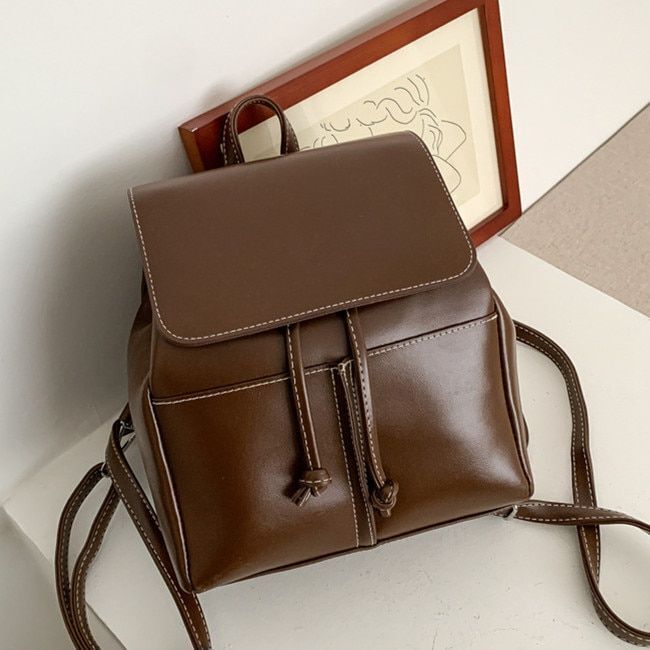 Synthetic Leather Backpack School Bags Drawstring Rucksack 19*27*15 CM Traveling