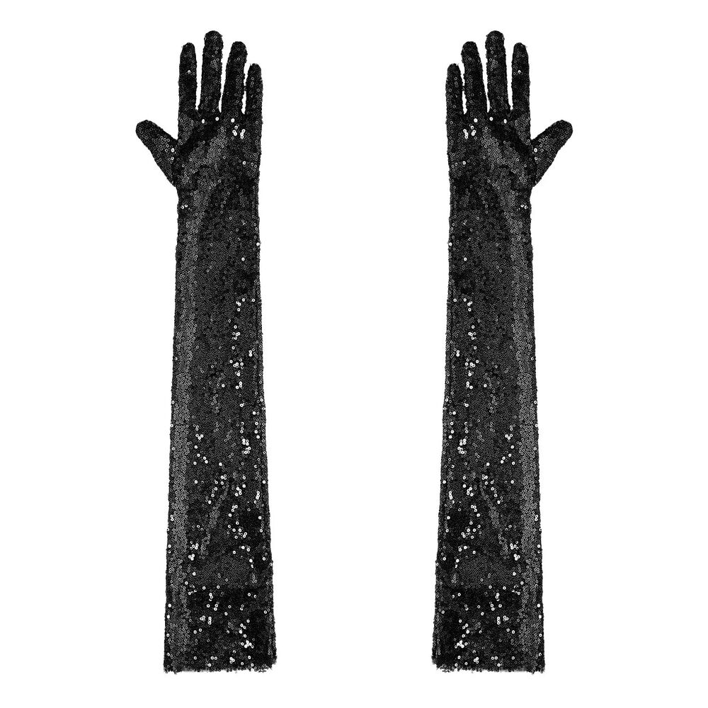 Women Gloves Vintage Shiny Sequin Finger Elbow Length Long Mittens Opera Costume