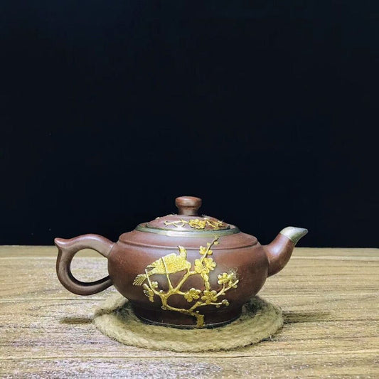 vintage chinese yixing purple clay teapot zisha ceremony carving Collectible art