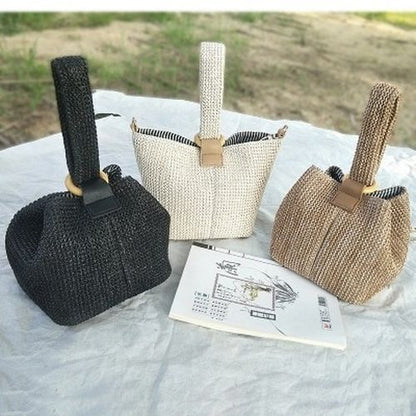Straw Bag Beach Pouch Crossbody Handbag Vintage Handmade Knitted Shoulder Bags