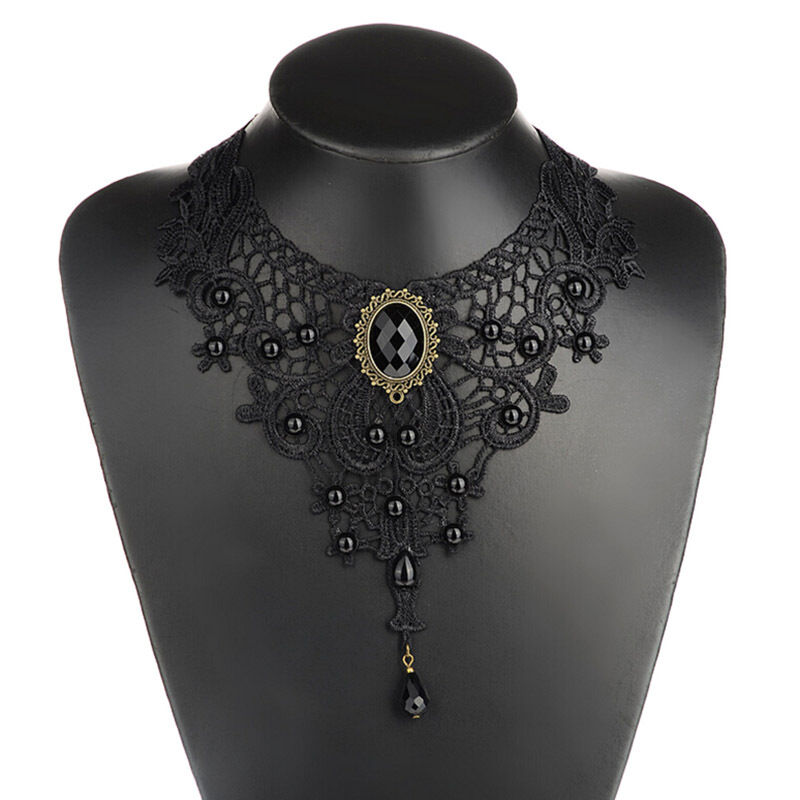 Vintage Lace&Beads Choker Victorian Steampunk Style Gothic Collar Necklace A-ca