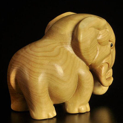 Wood Carving Elephant Animal Simple Wooden Crafts Statue Home Decoration Gift