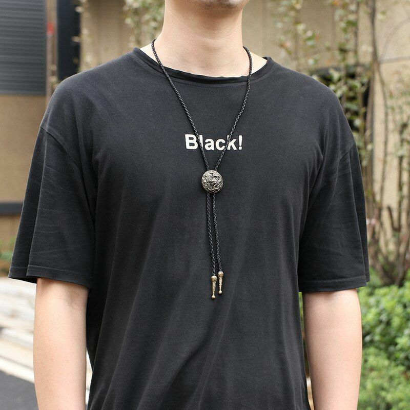 Men Women Bolo Ties Ethnic Fashion Silver Chinese Dragon Necklace Chain Pendant