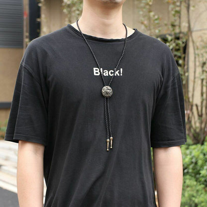 Men Women Bolo Ties Ethnic Fashion Silver Chinese Dragon Necklace Chain Pendant