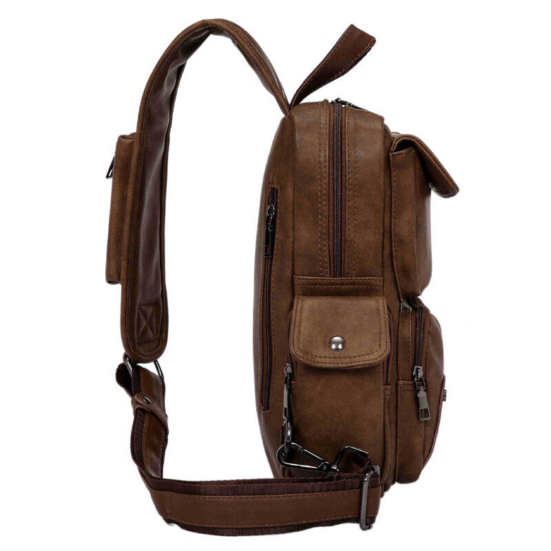 Men's Sling Backpack Faux Leather Large Capacity Chest Bag Crossbody Daypack