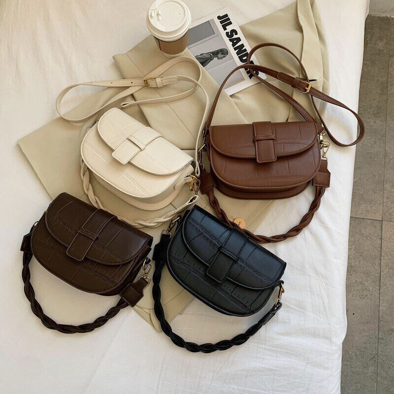PU Leather Saddle Crossbody Bags Women Winter Shoulder Bag Handbags Purses
