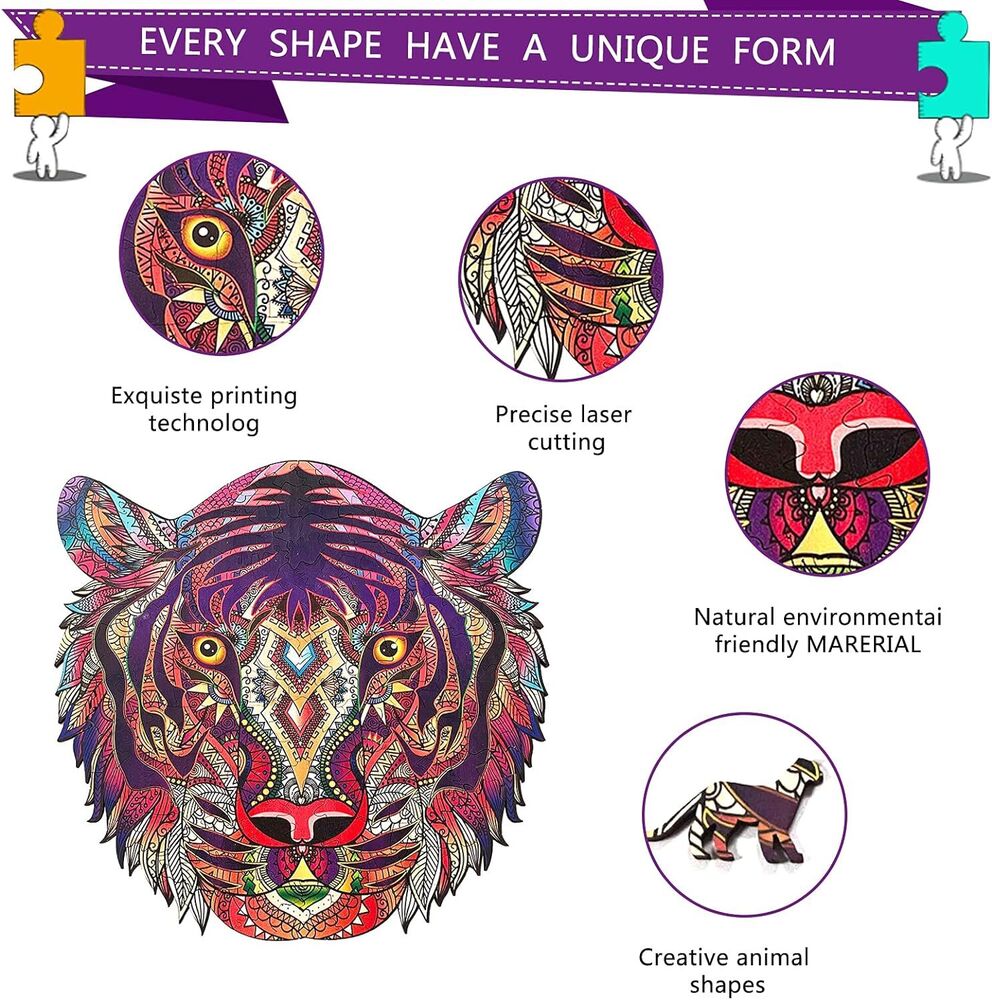 Wooden Jigsaw Tiger Puzzle for Adults Unique Shape Home Office Decoration Gift