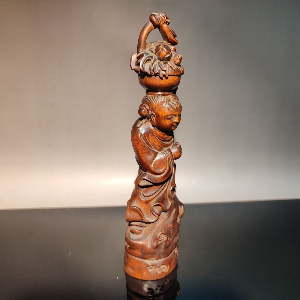 wood carving Lan Ts'ai-ho strolling singer flower-basket patron deity florist