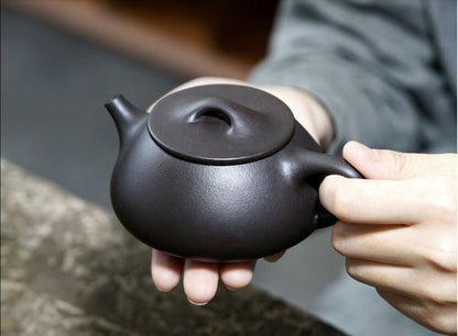 250cc chinese Yixing Handmade Zisha Black clay Teapot Shi piao Hu Tea Pot