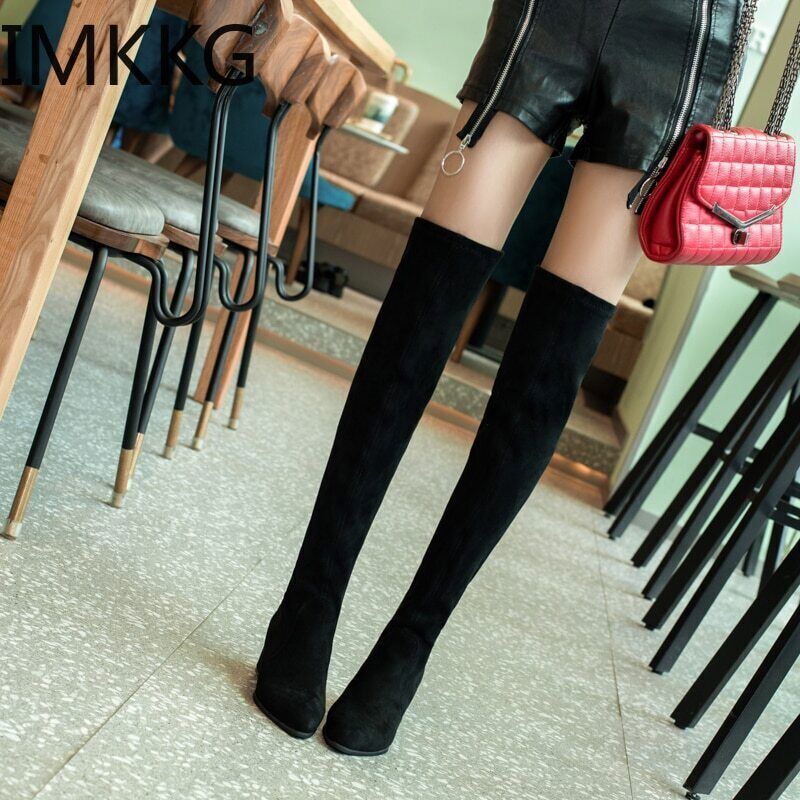 Women Over The Knee High Boots Heels Winter Shoes Elastic Fabric Women Boots