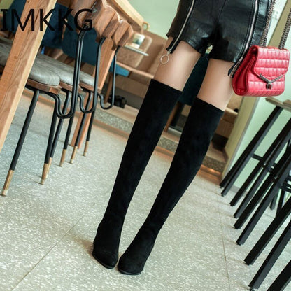 Women Over The Knee High Boots Heels Winter Shoes Elastic Fabric Women Boots