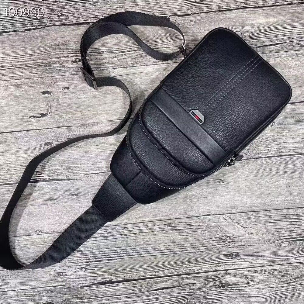 Top Soft Cow Leather Black Sling Backpack, Mens Casual Crossbody Bag for Hiking