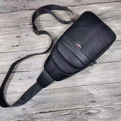 Top Soft Cow Leather Black Sling Backpack, Mens Casual Crossbody Bag for Hiking