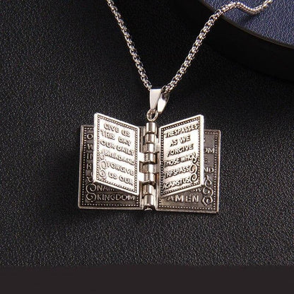 Vintage Silver Cross Bible Book Pendant Necklace Unique Jewelry For Men Women