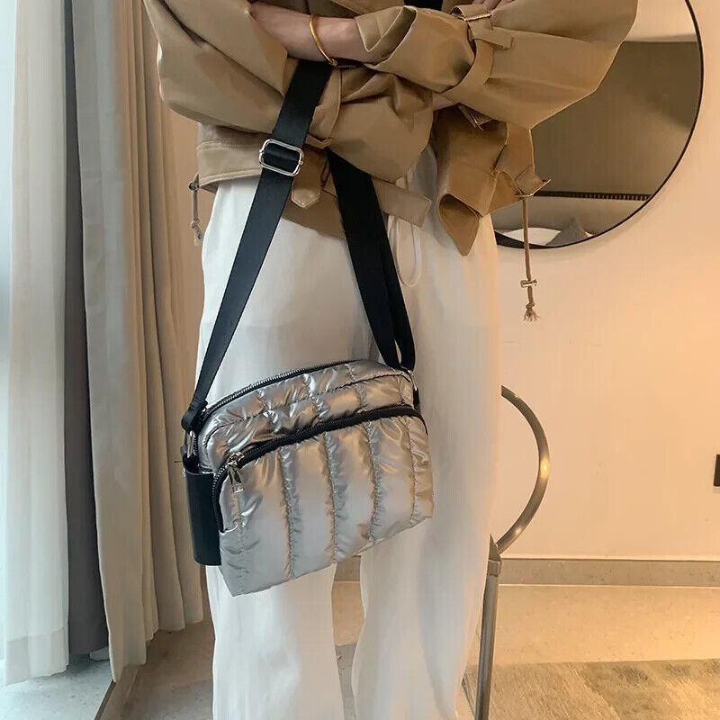 Shoulder Bag Women 2023 Winter Crossbody Down Bag Handbag Wide Shoulder